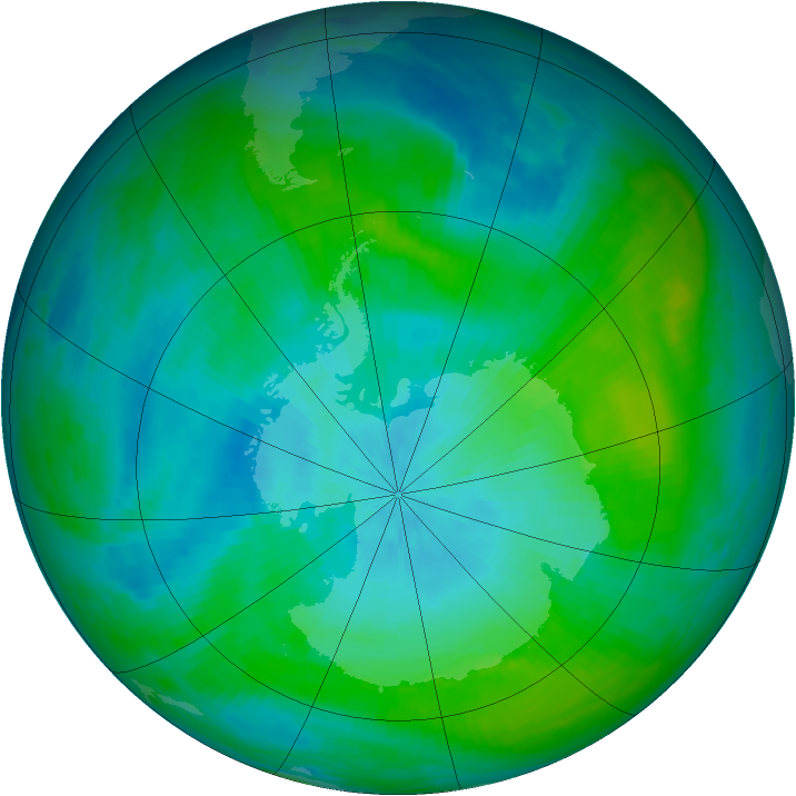 Antarctic ozone map for 10 February 1992